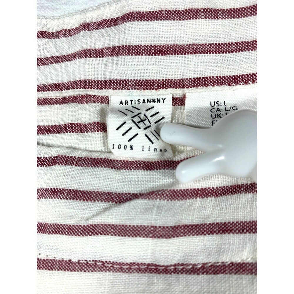 Artisan NY 100% Linen Top Womens L Burgundy White Striped Long Sleeve Boat Neck - Picture 2 of 9